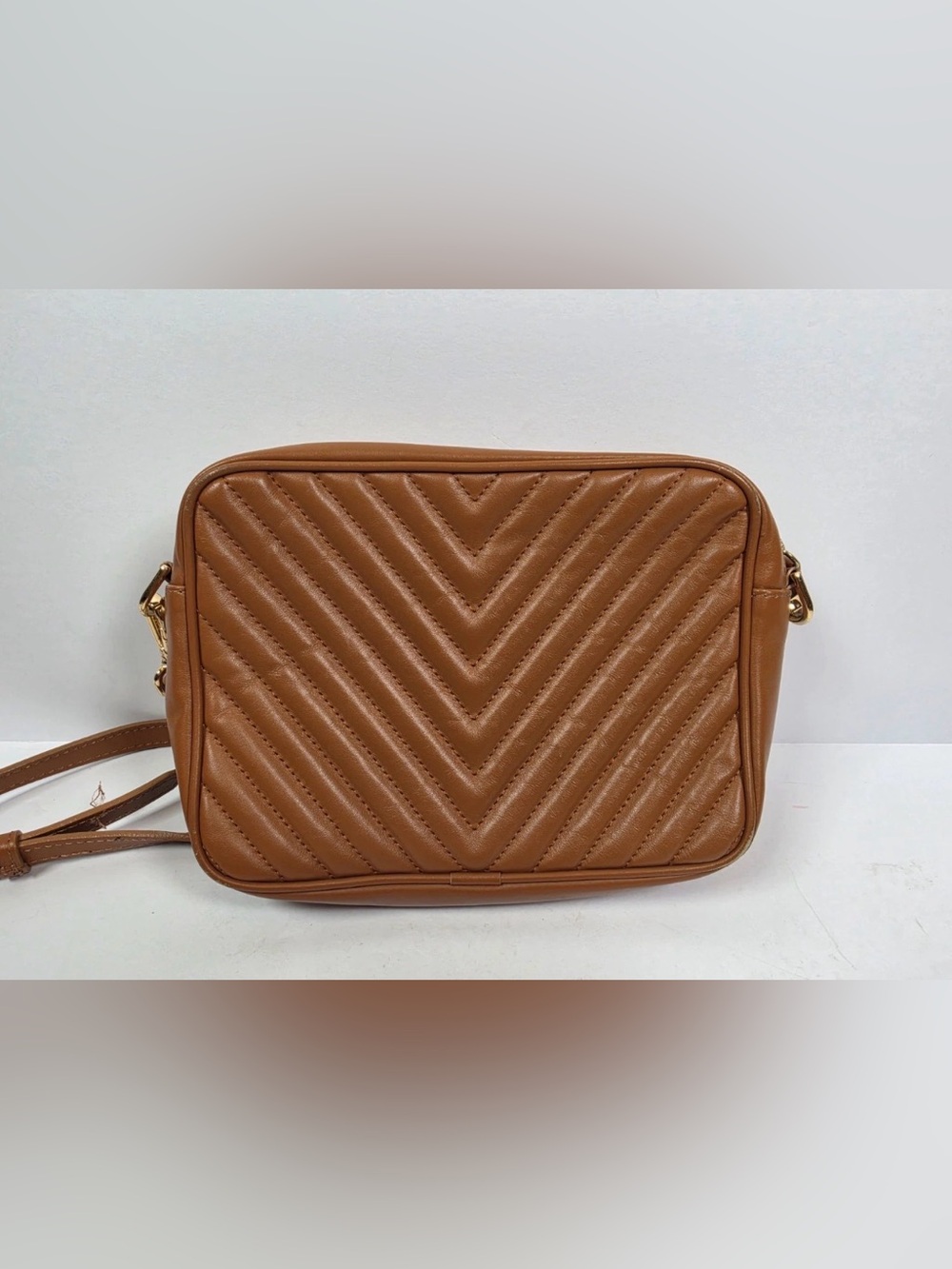 Quince Italian Leather Quilted Crossbody Bag Cognac Brown Made in Italy Gemma